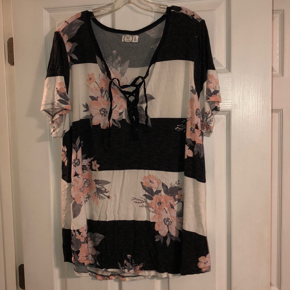 Maurice’s Floral 24/7 Top with Lace-Up Front